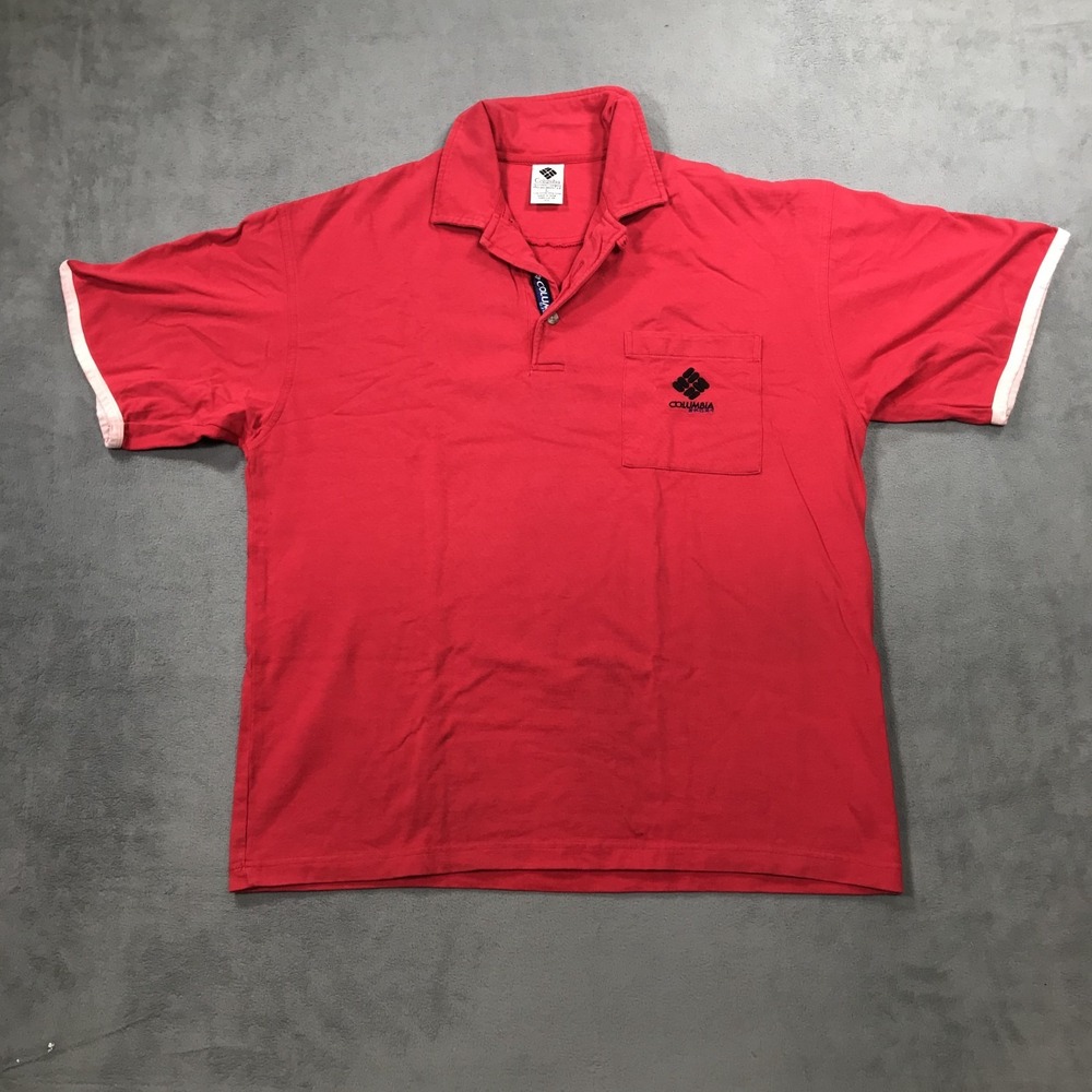 Vintage Columbia Polo Shirt Men's Large Red 90s Outdoors Hiking Gorp